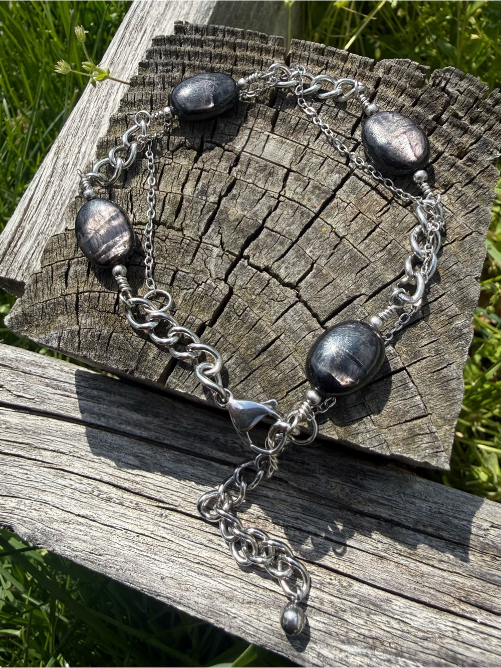 Thy Self #10 - Anklet HyperSthene Medallion Stainless Steel